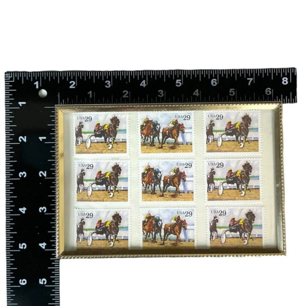 1993 Sporting Horses Harness Racing 29c Stamp Sheet of 9 in Gold Frame Stamp Art